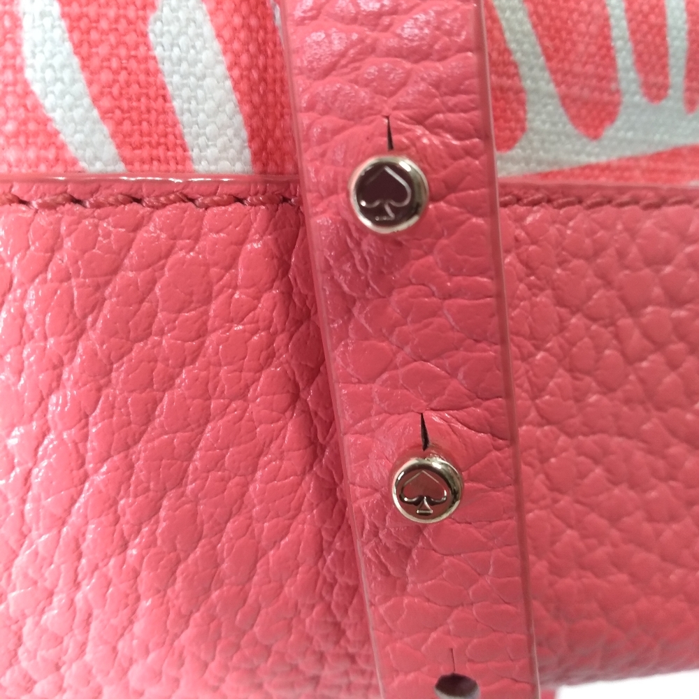 RARE Kate Spade Genuine Leather Pink & White Canvas Palm Tree Satchel Cr… - Picture 16 of 16